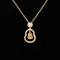 S925 Sterling Silver Luxury Chinese-style Hollow Gourd Pendant Necklace with Diamond Inlay-0-5