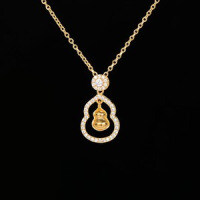 S925 Sterling Silver Luxury Chinese-style Hollow Gourd Pendant Necklace with Diamond Inlay.-S925 Sterling Silver 22K Gold + Zircon  925 Silver