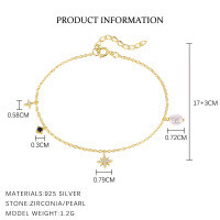 wholesale S925 Sterling Silver Flower And Star Charm Bracelet With Zircons, Women's Light Luxury Minimalist Trendy Cross-border Jewelry-L900-Gold 925 Silver