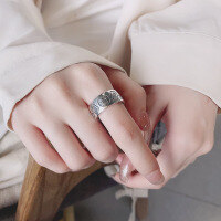 wholesale S925 Silver Retro Vintage Style "Wealth and Fortune" Ethnic Trendy Creative Adjustable Ring-YJ1046/approx. 8.2g Adjustable opening