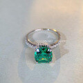wholesale S925 sterling silver colored gemstone ring for women, Paraiba green emerald high-carbon diamond gemstone ring, live-streaming bestseller-0-2