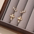 wholesale S925 Sterling Silver Rhombus Cross Earrings for Women, Full of Drilled Zirconia, Fashionable and Unique Small Design-0-2