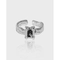 wholesale S925 Sterling Silver Korean Version Ins Niche Design Inlaid Square Zircon Textured Open Ring for Women-0-0