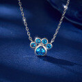 wholesale S925 Sterling Silver Purple Blue Zircon Heart Cat Paw Necklace and Ear Clips Cute Sweet Girl Jewelry Set-0-3