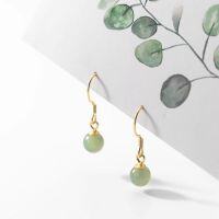 wholesale Sterling Silver Green Round Korean Style Jade Earrings for Women, Summer Ear Accessories G9784-S925 silver pair 925 silver