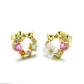 wholesale 925 Silver Gold Plated Japanese Secret Garden Earrings, Natural Shell Flower Bow New Wholesale Studs-0-1