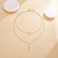 wholesale S925 Sterling Silver Geometric Circle Necklace, Fashion Minimalist Luxury Niche Design Double Layer Collarbone Chain Best Friend Gift-Gold 925 silver