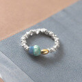 wholesale S925 Sterling Silver Ring with Gold Bean, Crushed Silver, Amazonite, and Blue Aventurine Irregular Cut Women's Ring R00605-0-0