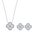 S925 Silver Four-Leaf Clover Necklace and Earring Set with Moissanite, Celebrity-Inspired Design-0-3