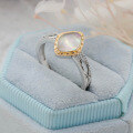 wholesale S925 Silver Plated 14K Gold French Vintage Style Shell + White Crystal Ring for Summer-0-1