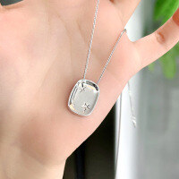 wholesale Sterling Silver Star Pentagon Rectangle Dog Tag Necklace Women's Collarbone Chain High-end Luxury Niche New-Natural High Icy Chalcedony Sterling Silver Leaf Pendant TL014104 Sterling Silver
