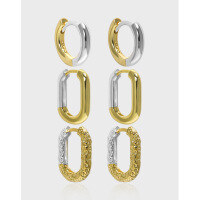 wholesale S925 sterling silver EB162 Korean version ins design minimalist versatile geometric circular textured earrings for women-HEH449 [Silver + 18K Gold]  925 Silver