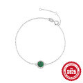 wholesale S925 Sterling Silver Classic Round Malachite and Diamond Accent Versatile Bracelet,-0-4