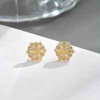 wholesale S925 gold-plated metal, autumn and winter new light luxurystyle earrings with zircon flower exquisite earrings wholesale-Electroplated K yellow female earrings 925 silver