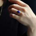 wholesale S925 Sterling Silver Natural Afghan Lapis Lazuli Ring, Versatile Emperor Lapis Lazuli Cabochon Ring Live Stream Supply-0-3