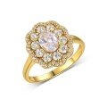 wholesale [Gold-plated] S925 Silver Moissanite Ring with Oval Main Stone, Retro Floral Halo and Double Band, Light Luxury Banquet Style for Women-0-4