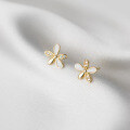 wholesale S925 silver with diamond polished five-petal flower ear studs sweet and fresh personalized women's ear jewelry M02267-0-1