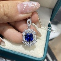 Metal Pendant Royal Blue Sapphire Necklace Set Wholesale-2.5-carat cultured sapphire pendant necklace  S925 sterling silver plated with gold
