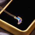 wholesale 925 Sterling Silver Korean-style INS Moon Necklace with Blue Luminescent Quartz Stone, Minimalist Luxury Design, Small Collarbone Chain-0-3