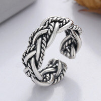 wholesale S925 Sterling Silver Retro Distressed Twist Rope Style Creative and Versatile Open Ring-YJ633S/approx. 5.6g Adjustable opening