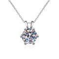 S925 Sterling Silver Moissanite Pendant Necklace, Classic Rabbit Ear Six-Prong Collar Chain-0-6