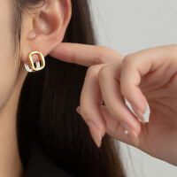 wholesale S925 Sterling Silver U-Shaped Circle Earrings French Color-Blocking Square Hollow Ear Clips Women's New Earrings M02992-S925 silver pair 925 silver