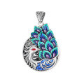 wholesale S990 Pure Silver Vintage Heavy Handicraft Filigree Peacock Double-sided Design Resin Enamel Hollow Exquisite Large Pendant-0-4