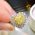 wholesale S925 Sterling Silver Heart-Shaped Yellow Simulated Diamond Ring with Halo Setting 7*7 Yellow Simulated Diamond Women's Ring-0-1