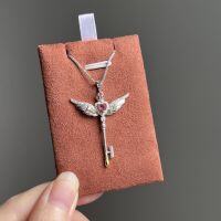 wholesale 925 Sterling Silver Magical Girl Sakura Wand Pendant Angel Key Necklace-Platinum Gold 925 Silver