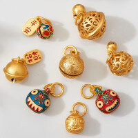 wholesale Antique Gold Fa Lion Family Bell Pendant, Tiger Head Bell Bracelet, Pomander Ball Antique Gold Pendant Bracelet Accessories-10# one