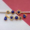 wholesale Gold-plated 925 ancient silver fittings set with natural lapis lazuli gourd pi xiu pendant, bean bead, small flower spacer bead, and back cloud for DIY-0-0