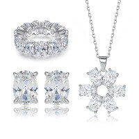 wholesale S925 Sterling Silver Zirconia Full Diamond Ring European and American Pendant Silver Necklace High-end Earring Jewelry Set-Earrings TLED121 925 silver