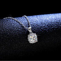 Sterling Silver 1-Carat Moissanite Pendant Necklace, Women's Fashion-1-carat necklace (D color moissanite)  925 silver