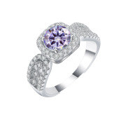 wholesale S925 Metal Moissanite Lace Princess Cut Wide Band Ring Proposal Diamond Ring Birthday Gift for Girlfriend-1 carat (purple moissanite) ring  size 8