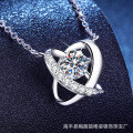 S925 Sterling Silver Moissanite Women's Necklace, Heart Butterfly, Fashion Versatile Beating Heart Design-0-0
