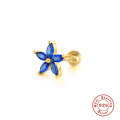 wholesale S925 Sterling Silver Stylish Five-Petal Flower Colorful Diamond Accent Threaded Ear Stud-0-7