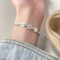 wholesale S925 Silver Fresh and Sweet Ins Style Mahjong Prosperity Crushed Silver Colored Stone Pearl Bamboo Bracelet S7847-0-1
