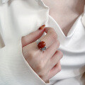 wholesale S925 Sterling Silver Vintage Antique Red Agate Ruyi Pattern Open Ring with Classic Elegance-0-3