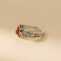 wholesale S925 Sterling Silver Artistic Vintage-style Design Hollow-out Colored Diamond and Red Agate Gourd Ring R02740-0-4