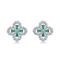 wholesale S925 Sterling Silver Full Drill New Four-Leaf Clover Stud Earrings with Lab-Grown Emerald for Women Factory Wholesale-0-5