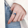 wholesale S925 Sterling Silver Geometric Irregular Double Layer Blue Resin Open Ring Creative Versatile Light Luxury Style Ring-0-3