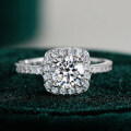 PT950 Plated S925 Silver 1ct Moissanite Square Halo Prong Ring Cross-border Dropshipping-0-4