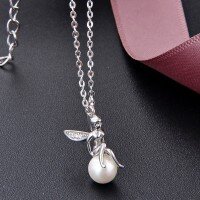 wholesale S925 sterling silver pearl necklace for women, autumn and winter lightweight luxury cute design small fairy pendant collarbone chain-Pearl Fairy Necklace>925 Silver