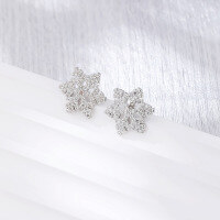 wholesale S925 Sterling Silver Snowflake Stud Earrings for Women, Minimalist and Unique Design, Elegant and Stylish, Hypoallergenic for Fresh Piercings, Sweet and Delicate Jewelry for Drop Shipping-White gold--with plastic ear plugs>925 silver