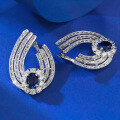 wholesale S925 Silver Fashion Gala Style Luxury Inlaid 6*8mm Blue Sapphire Earrings High-End Sense Women's Live Broadcast Drop Shipping-0-2