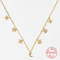 wholesale S925 Sterling Silver Symmetrical Star Moon Diamond Pendant Necklace, Trendy European and American Style-0-5