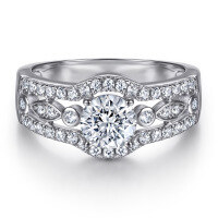 wholesale S925 Sterling Silver Three-Row Zirconia Ring for Women, Circular Full-Diamond Index Finger Ring, Dropshipping-Platinum US size 8#