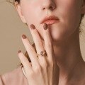 wholesale S925 gold-plated silver, Japanese new fashionable and simple teardrop-shaped natural labradorite ring for women, versatile and trendy-0-4