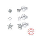wholesale S925 Sterling Silver Round Star Stud Earrings Set of 3, Inlaid with Diamonds,Ins。-0-4