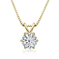 S925 Silver Classic Six-Claw D Color Moissanite 1 Carat Necklace-[Six-Prong] K Gold  D Color Moissanite - 0.5CT